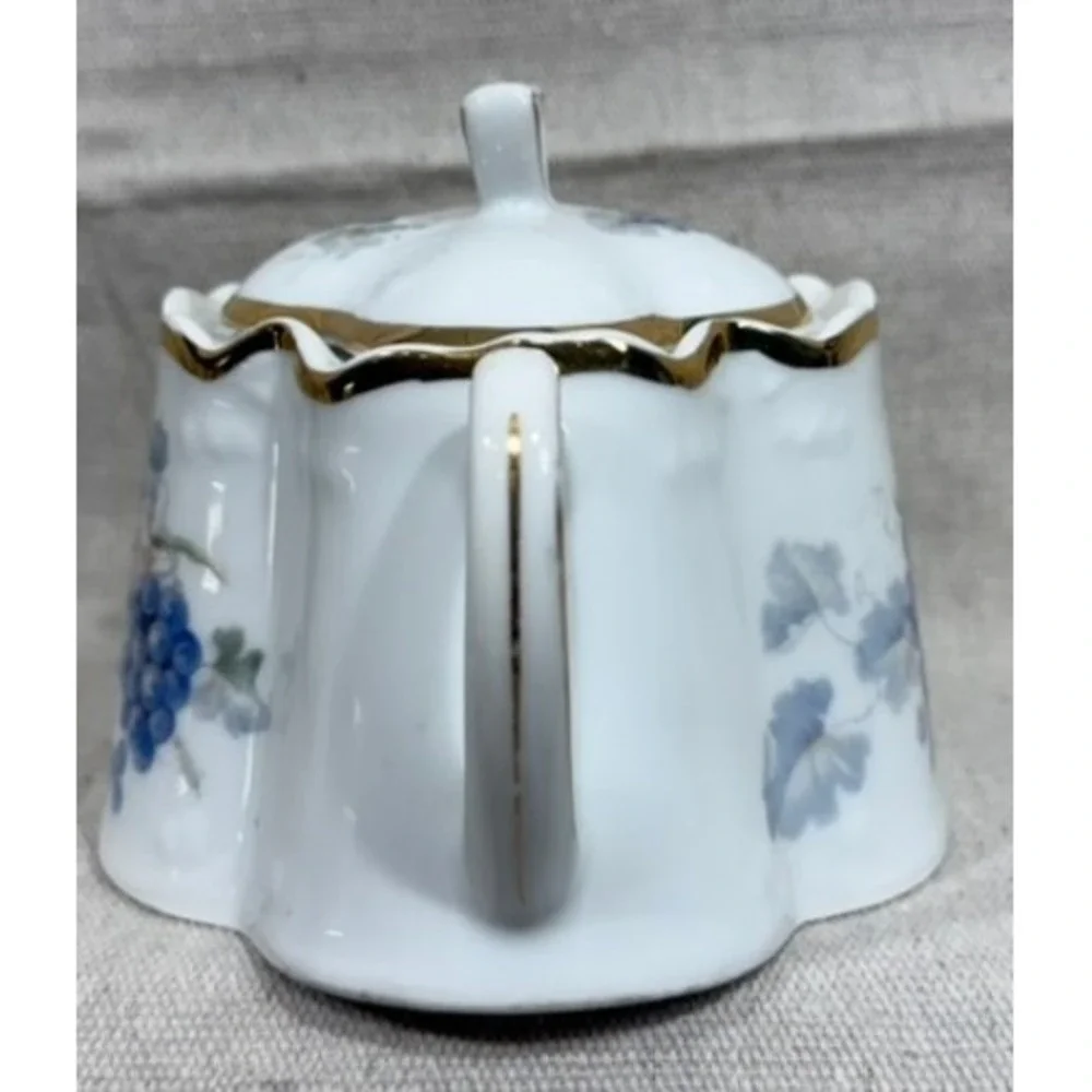 Antique ZS & Co Bavaria Porcelain Sugar Bowl and Creamer Set Gilt Grapes c. 1900